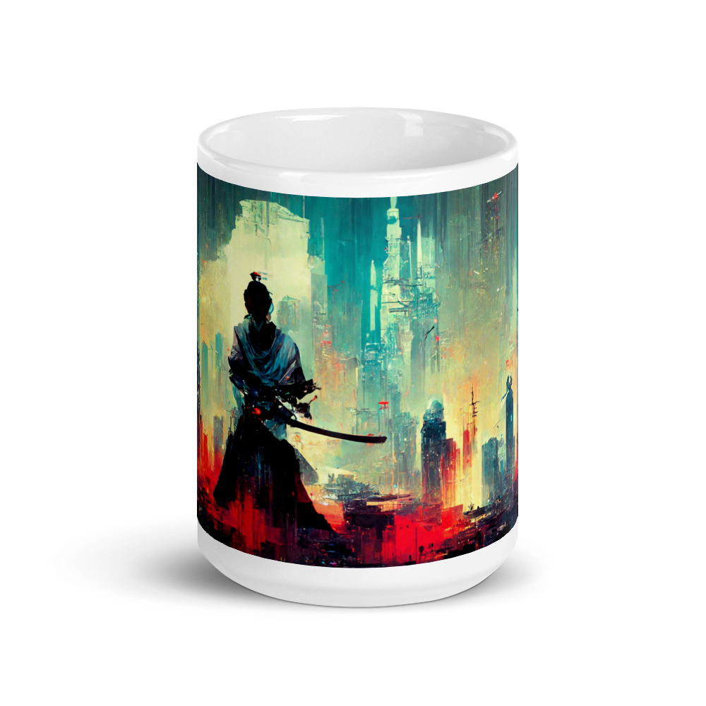Cyber City Samurai - White glossy mug