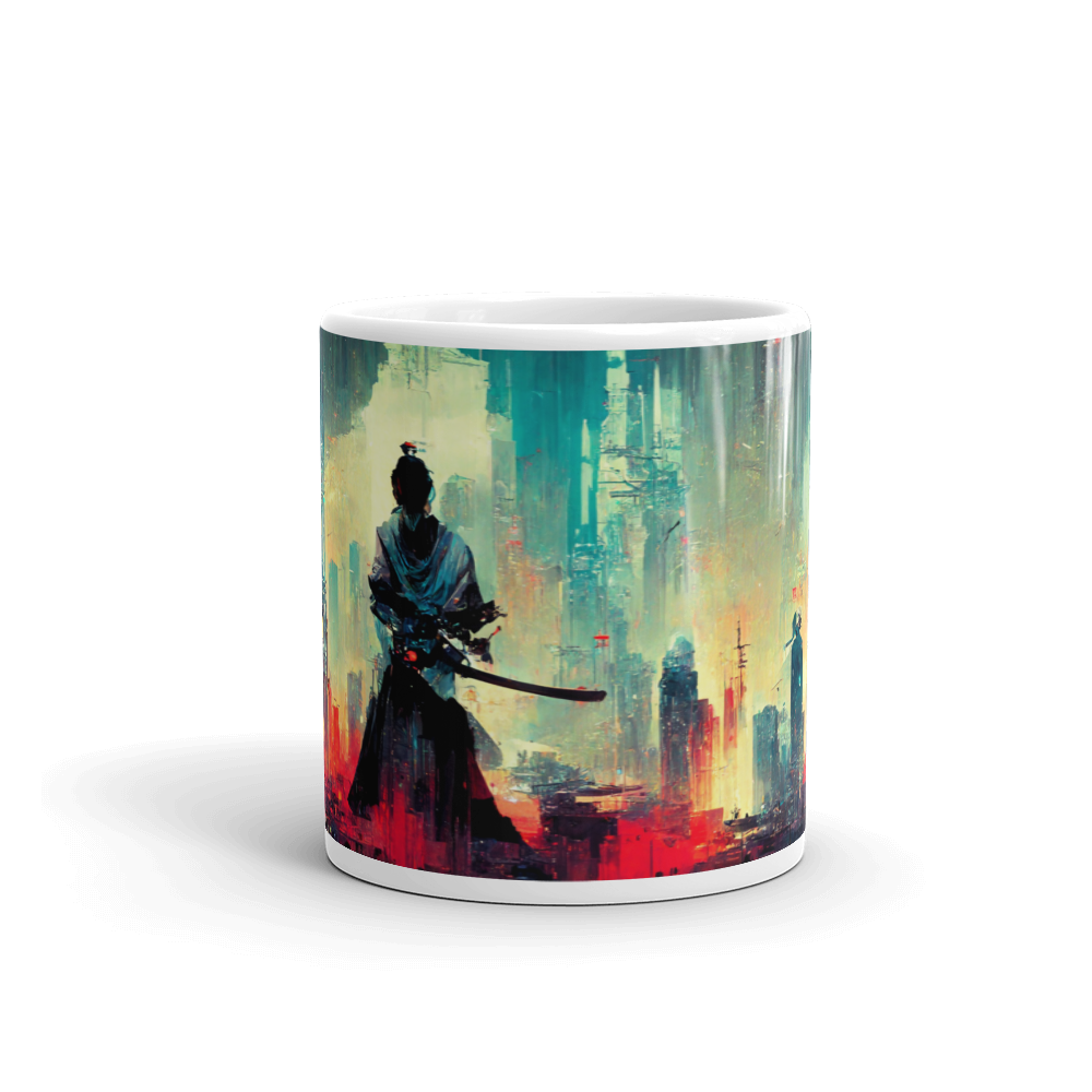 Cyber City Samurai - White glossy mug