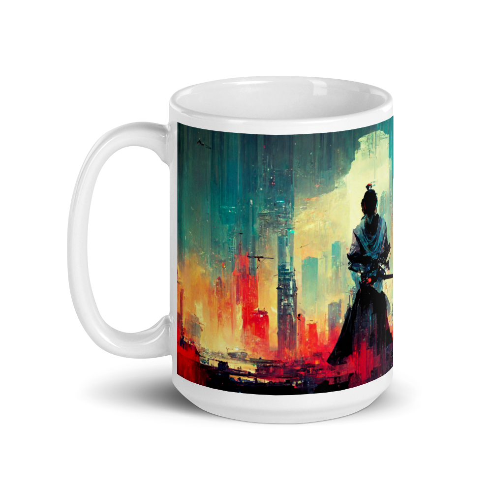 Cyber City Samurai - White glossy mug